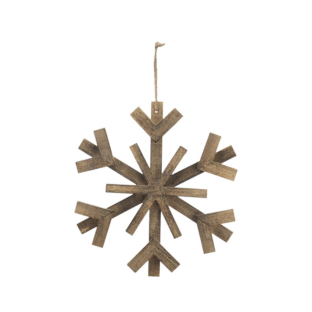 Large Fir Wood Snowflake Ornaments - Set of 2 with Festive Design