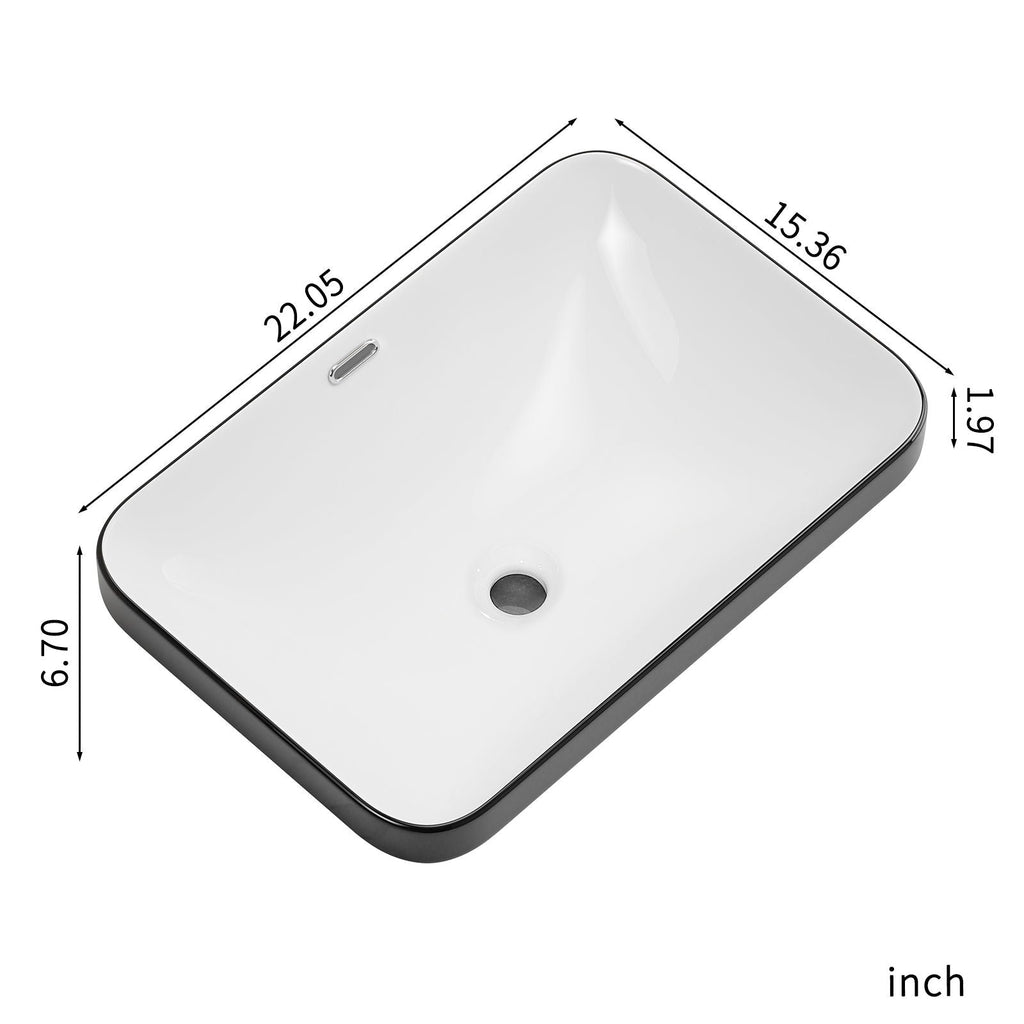 Undermount Bathroom Sink with Glazed Porcelain Finish - Black White