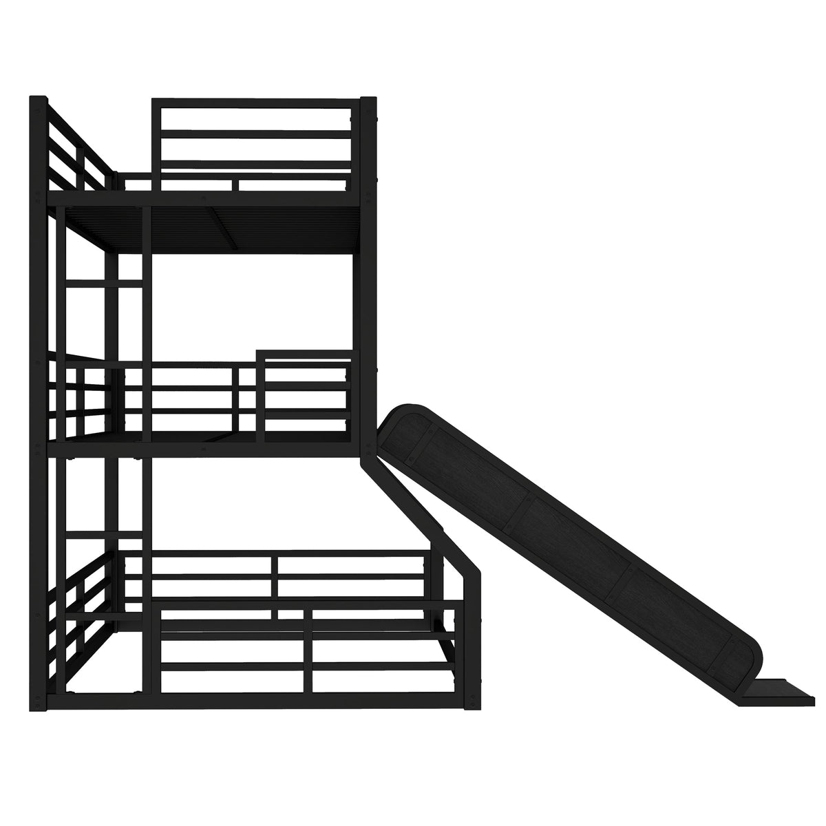 Twin Over Twin Over Full Bunk Bed with Slide - Metal Frame