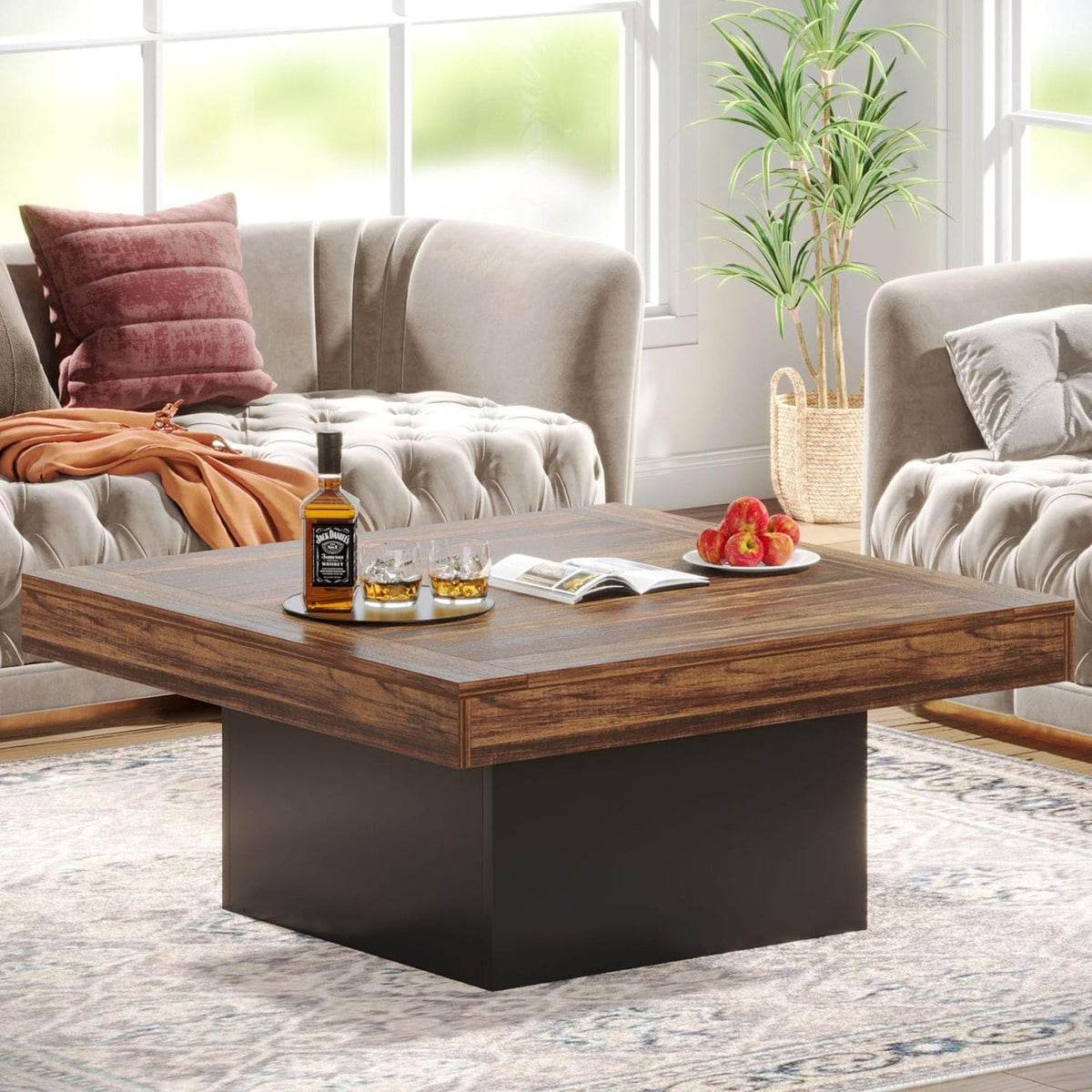 LED Coffee Table with Adjustable Lighting - Rustic Brown