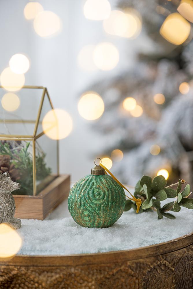 Glass Christmas Ball Ornaments with Decorative Finish - Green, Gold, Red