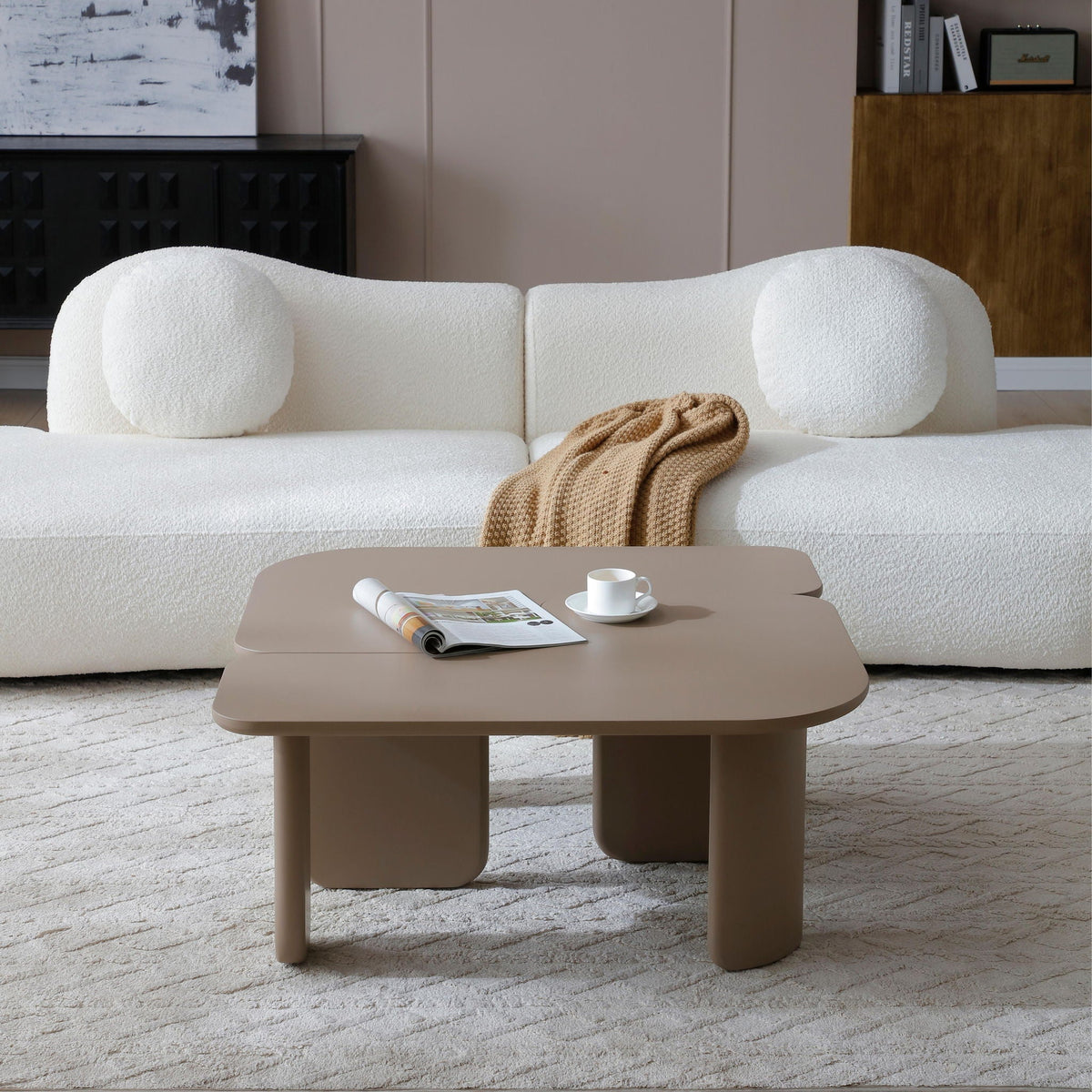 L-Shape Coffee Table with Modular Nesting Design - White or Dark Brown