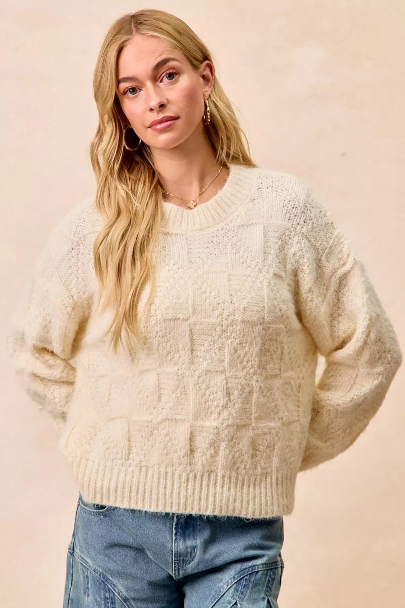 BiBi Checker Board Drop Shoulder Sweater