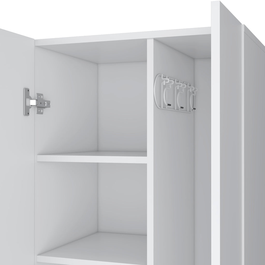 Attica Broom Cabinet with Double Doors and Inner Shelves - White