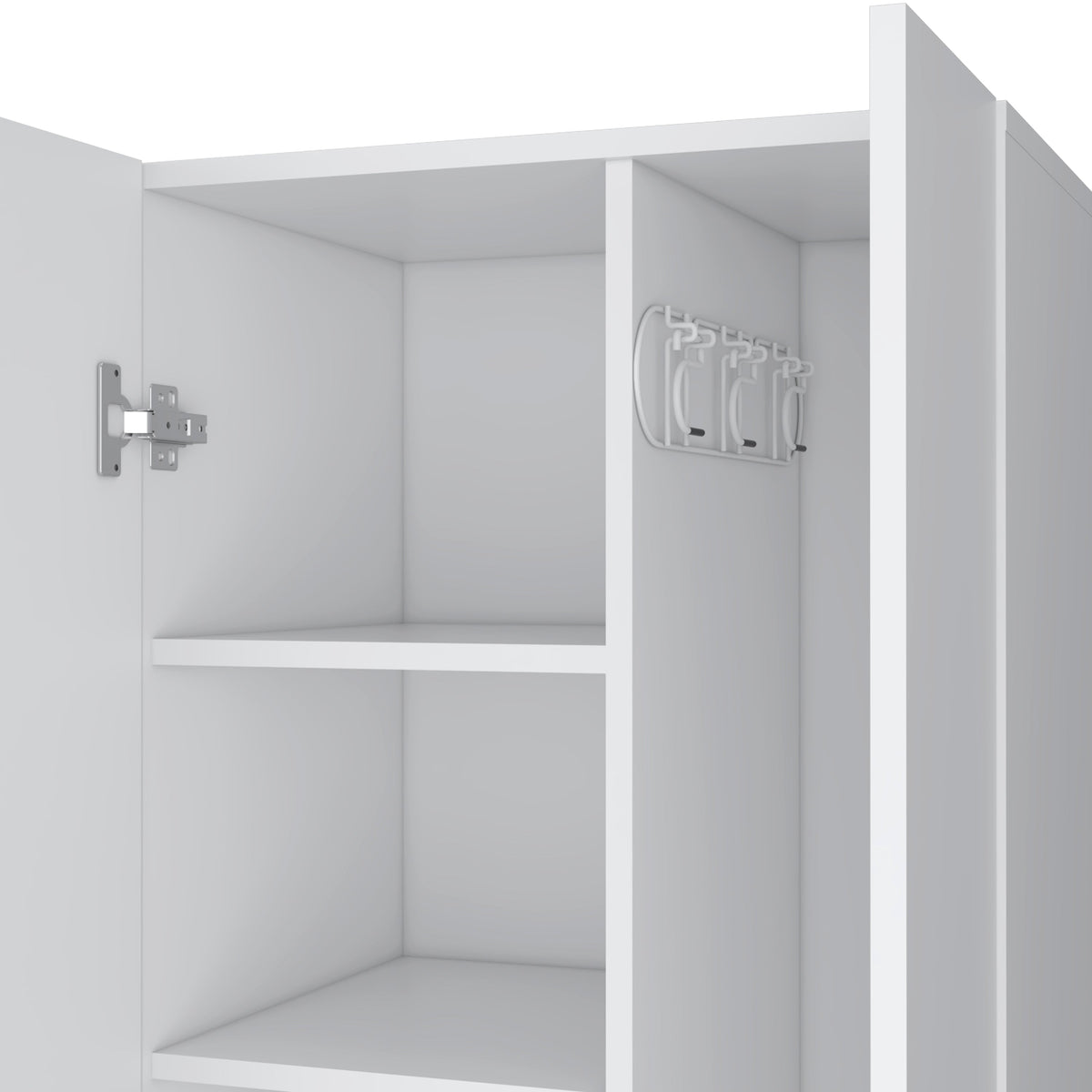 Attica Broom Cabinet with Double Doors and Inner Shelves - White