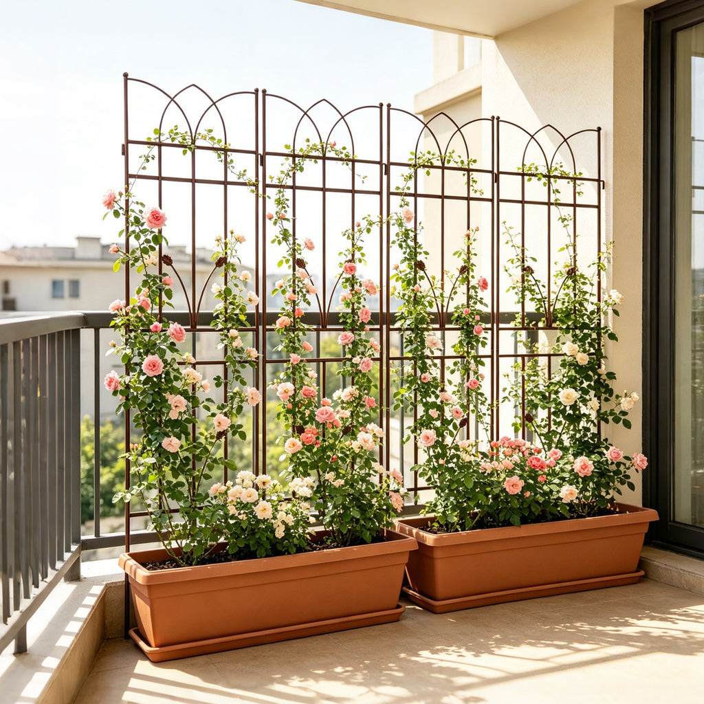 4 Pack Metal Garden Trellis with Rustproof Iron Support - Brown or Black