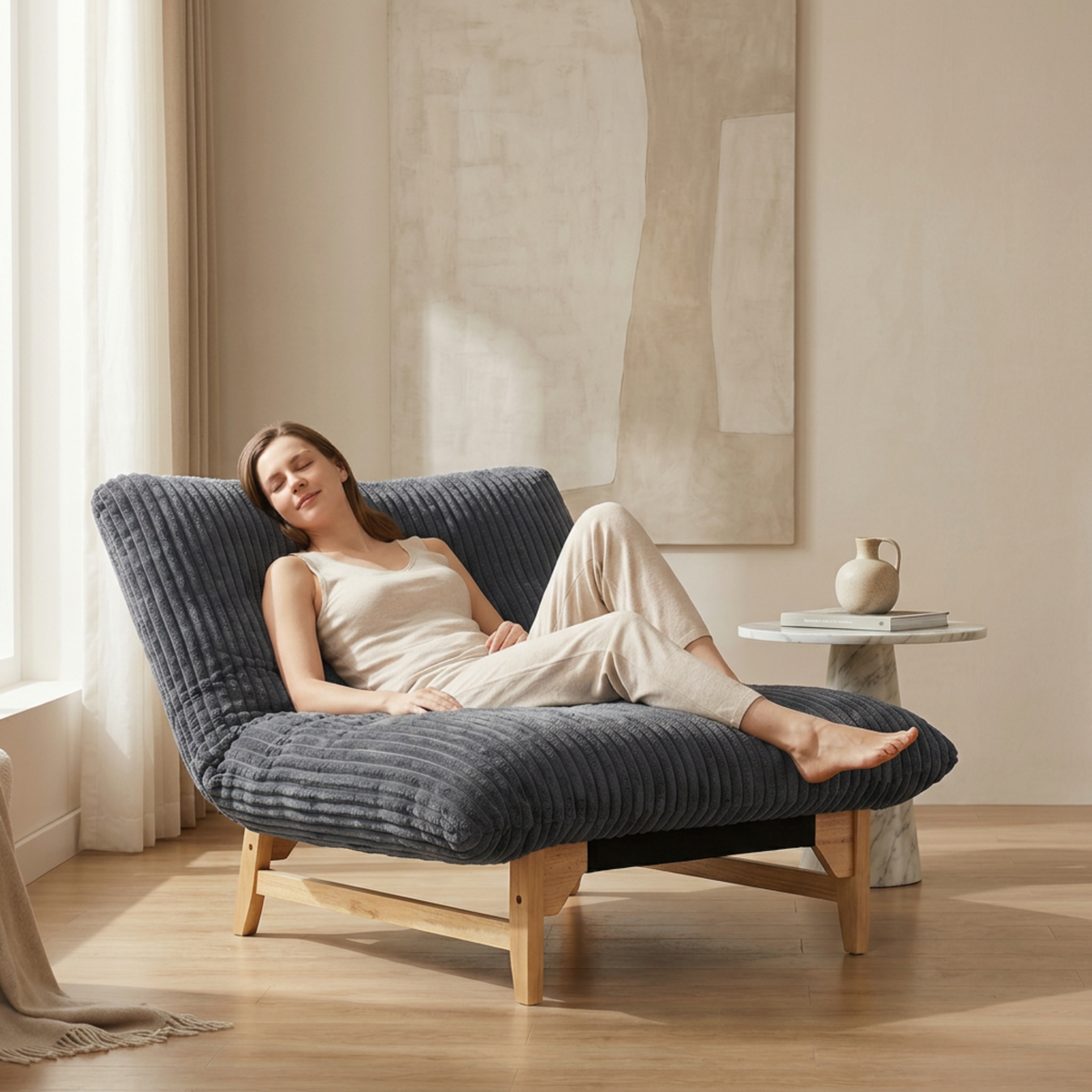 Bean Bag Chair for Adults with Solid Wood Frame - Corduroy