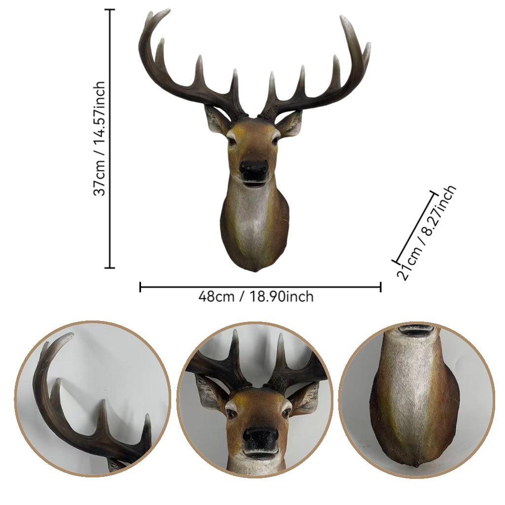 14.57" Wide Stag Head Wall Mount with Realistic Detail - Rustic Resin