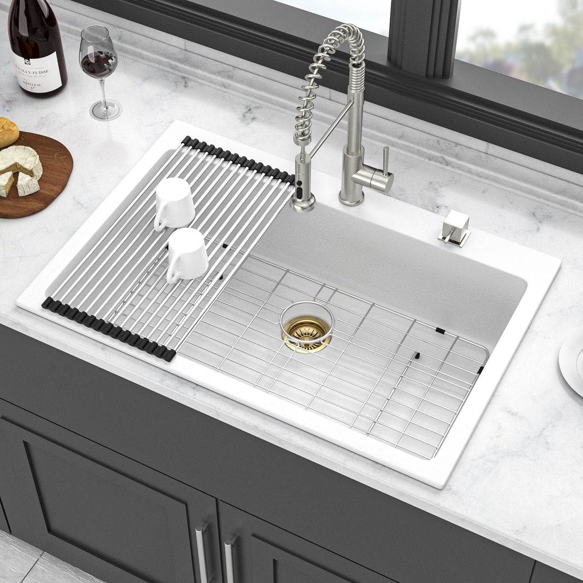 Quartz Kitchen Sink with Durable Design - Black or White