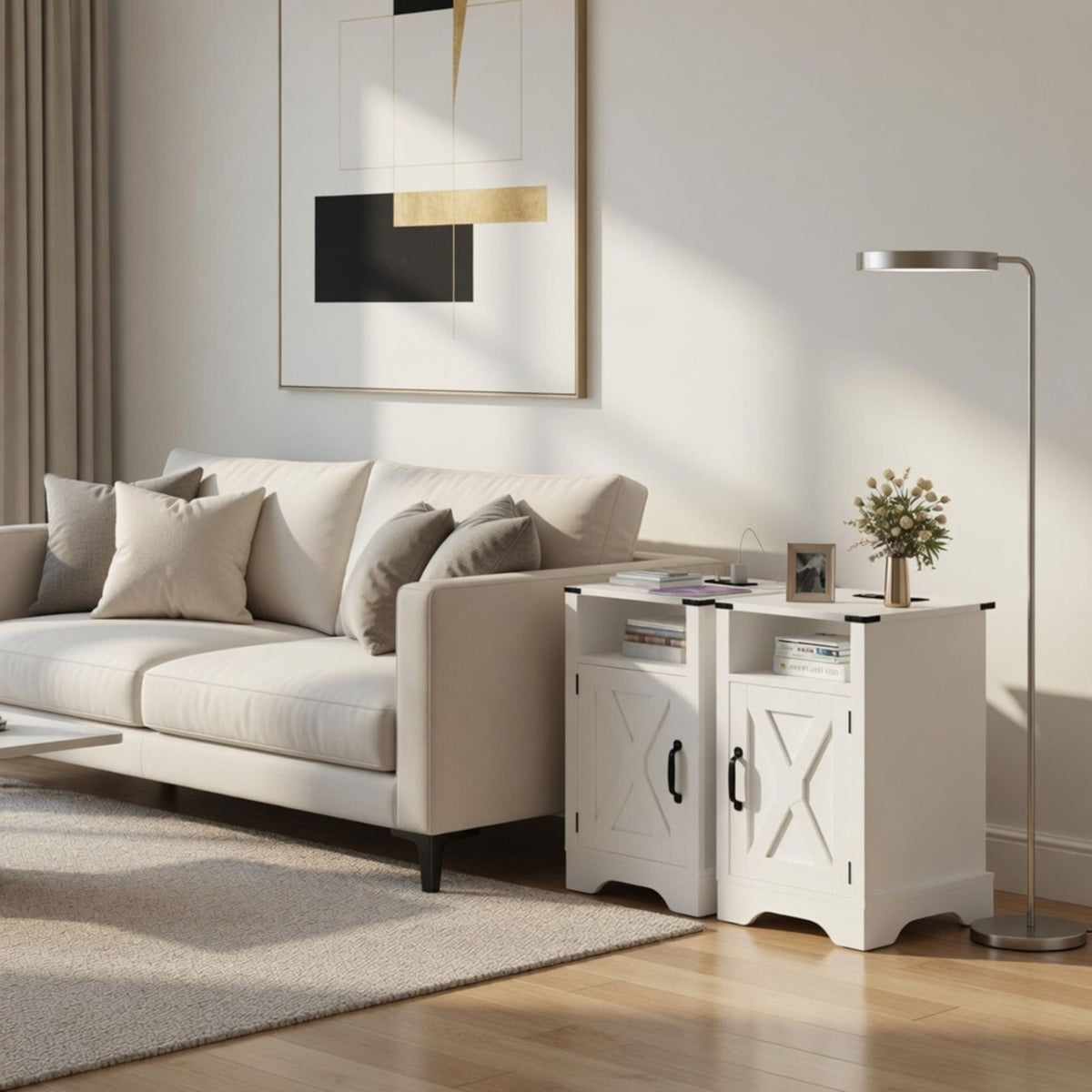 Farmhouse Nightstand with Charging Station & Storage - Multiple Colors
