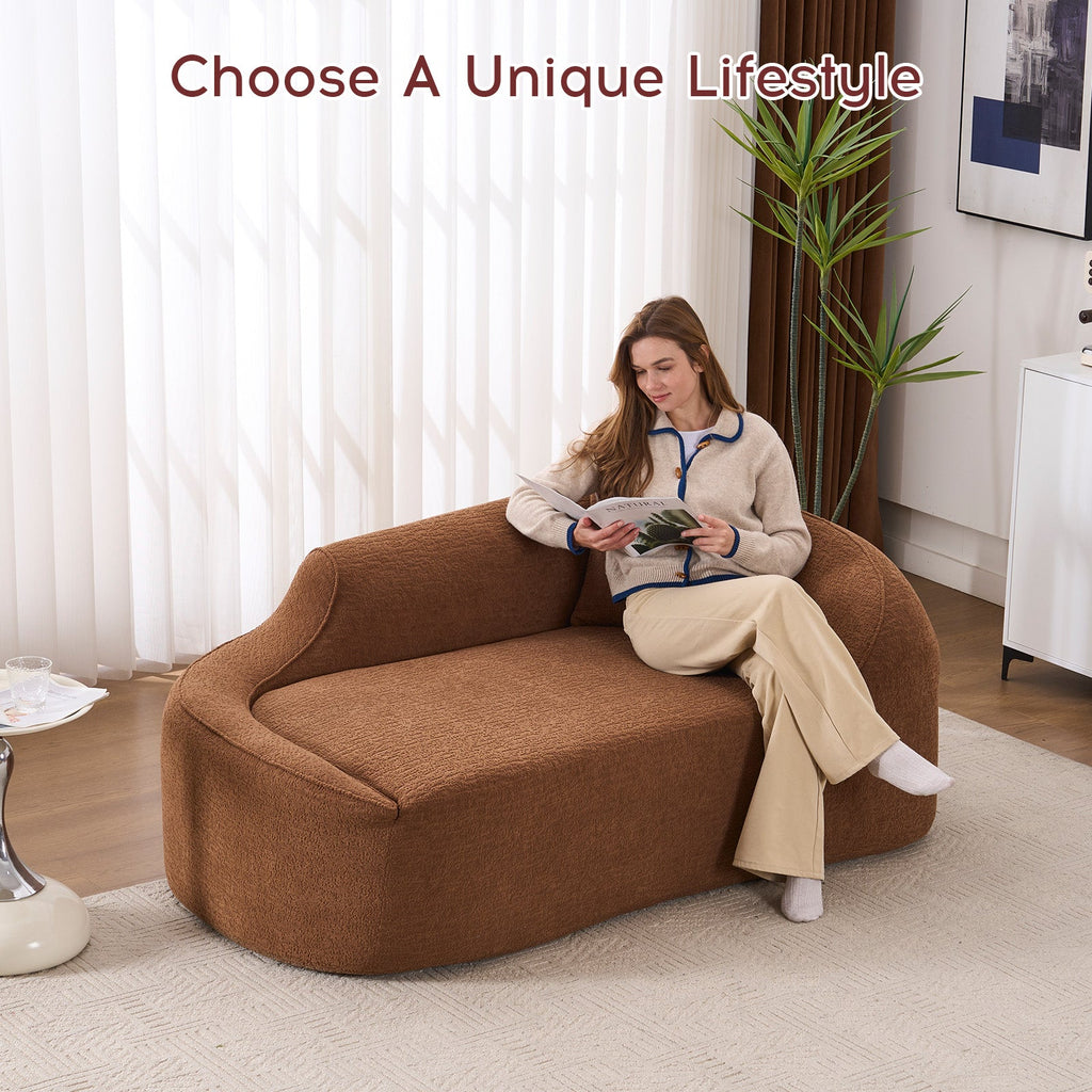 Chenille Curved Chaise Longue Chair with Compression Cushion - Modern