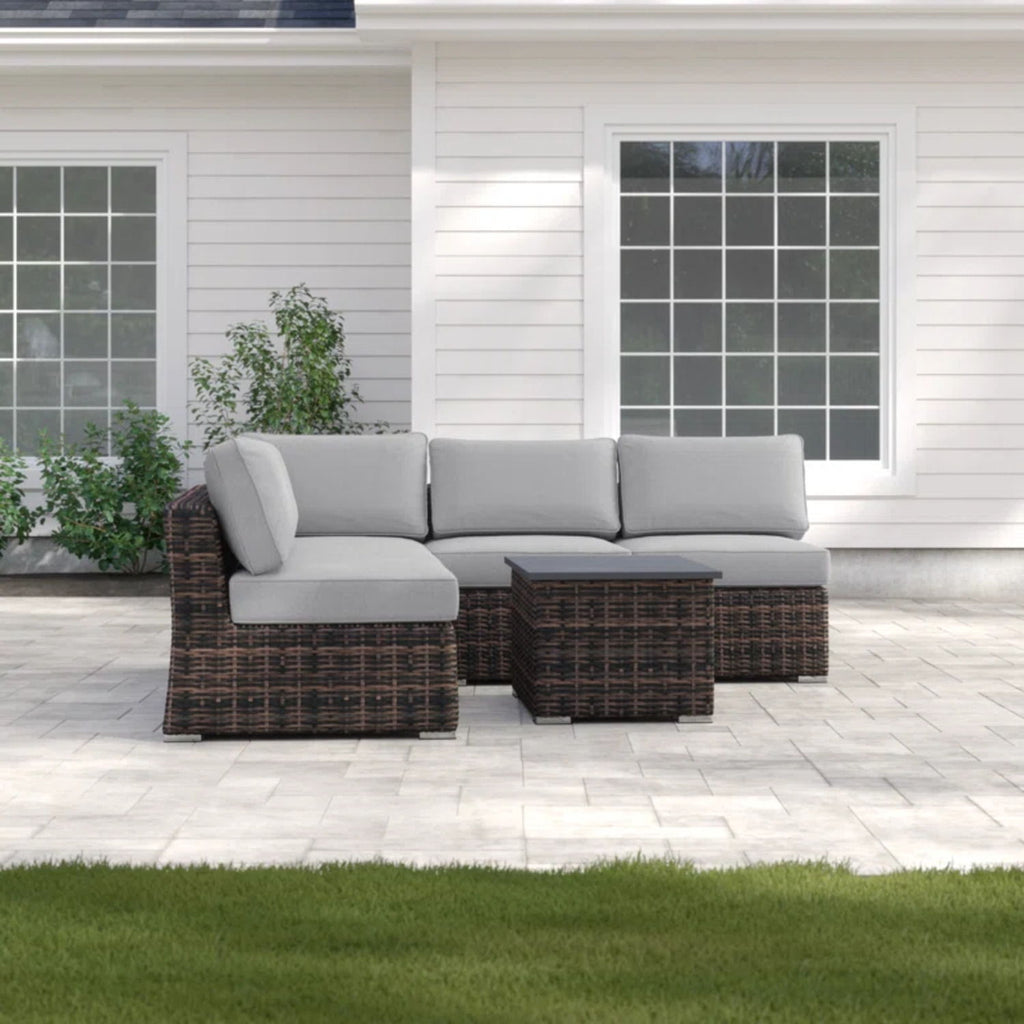 Wicker Sectional Sofa with Cushions and Table - Gray