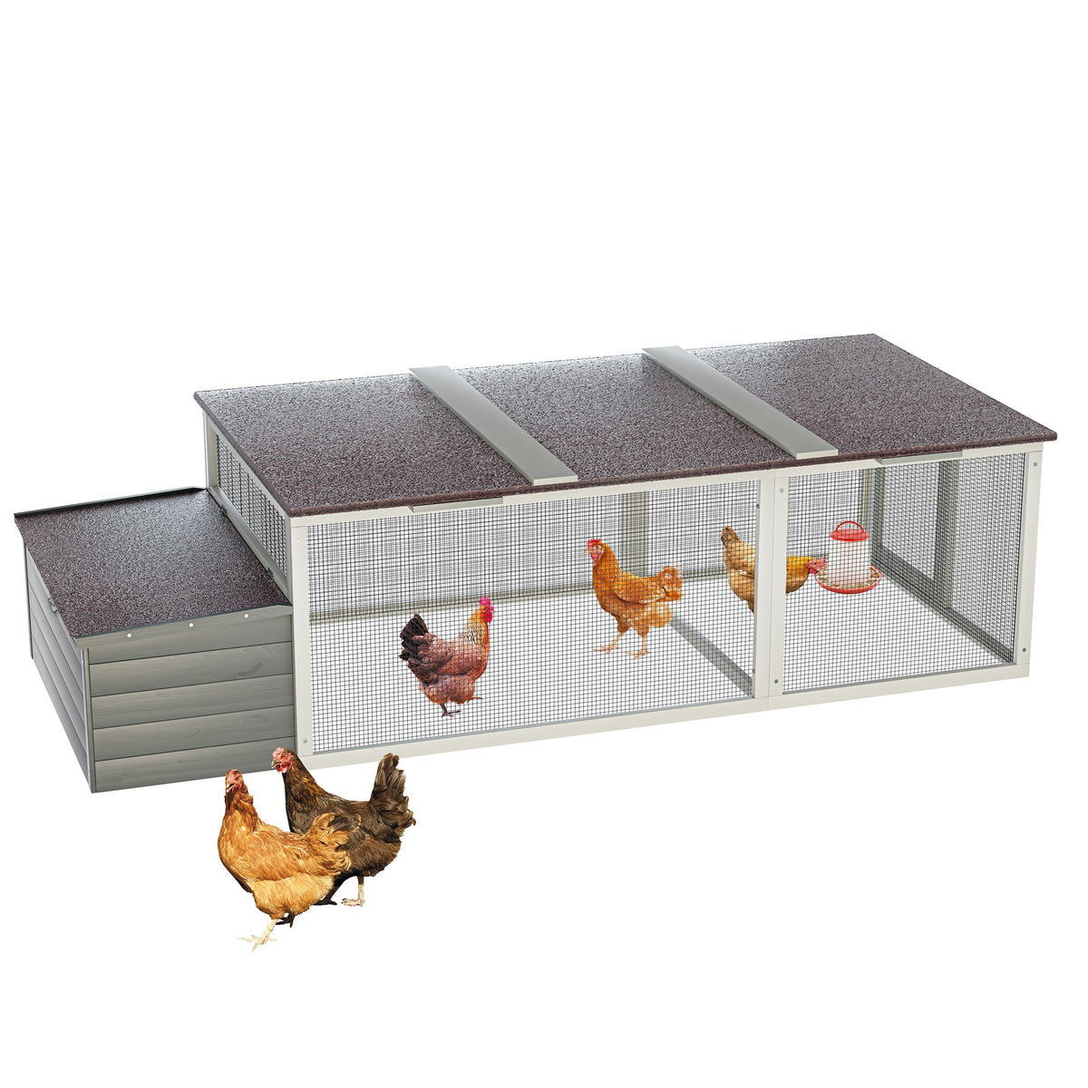 Large Wooden Chicken Coop with Weatherproof Roof - Gray