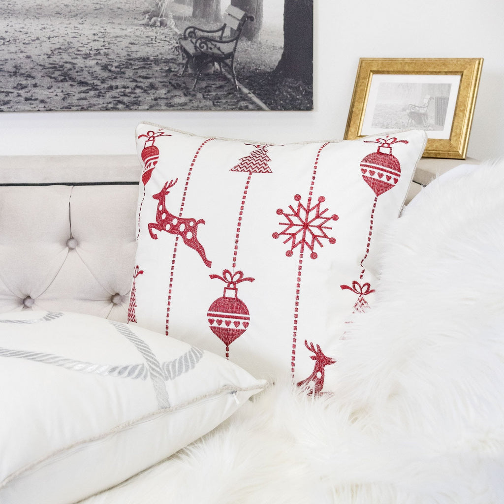 White Christmas Throw Pillow 20x20 with Festive Design - White