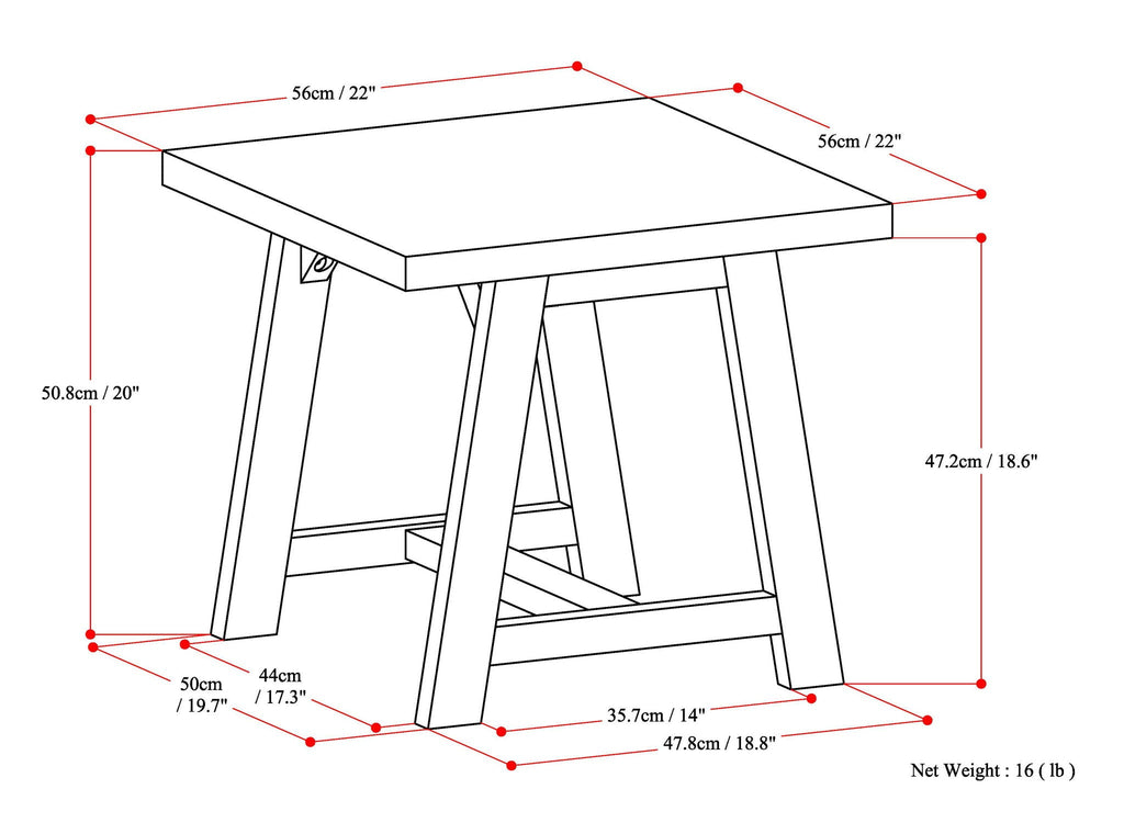 Dark Gray Handcrafted End Table with Sawhorse Supports - Solid Wood