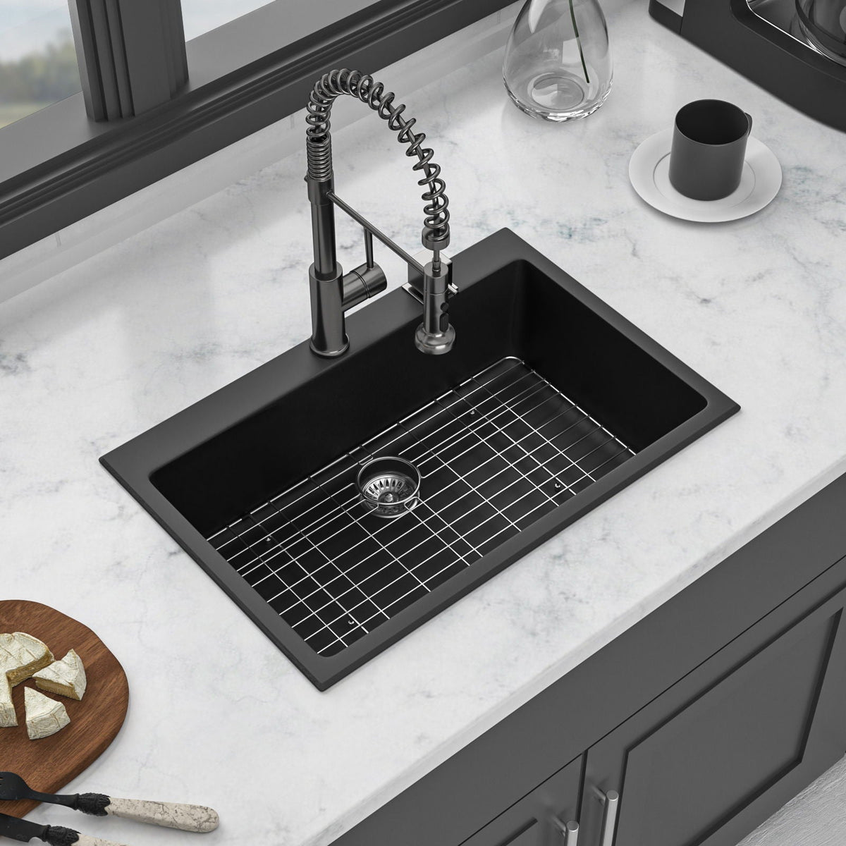 Quartz Kitchen Sink with Durable Design - Black or White