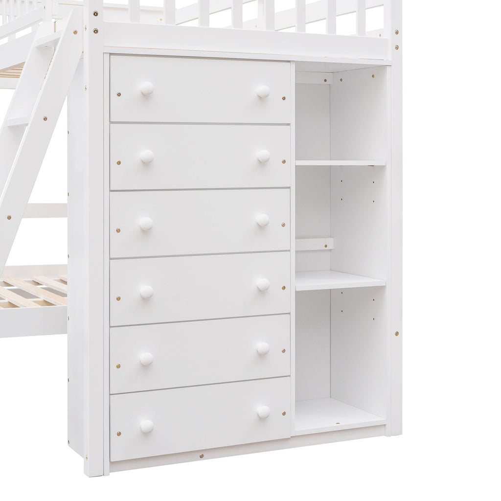 Bunk Bed With 6 Drawers And Flexible Shelves, Bottom Bed With Wheels