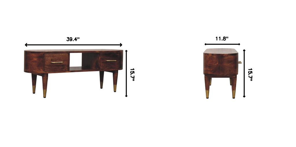Solid Wood Two-Drawer Media Unit with Open Slot - Natural Finish