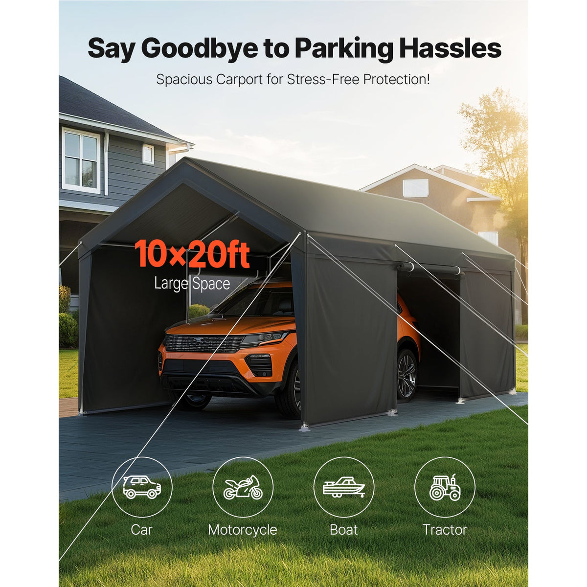 Heavy Duty 12x20FT Carport Canopy with Sidewalls - Outdoor Shelter