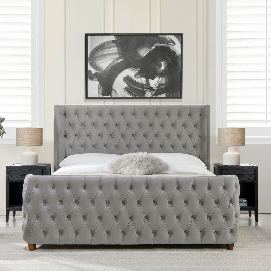 Tufted Panel Bed with Wingback Headboard and Footboard - Multiple Colors