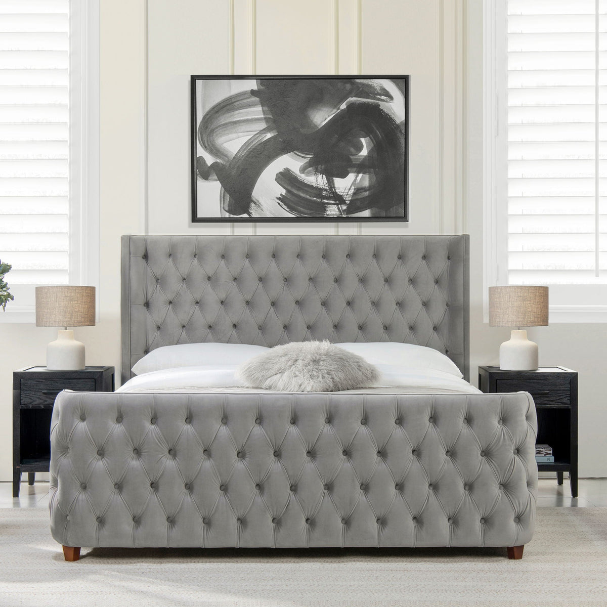 Tufted Panel Bed with Wingback Headboard and Footboard - Multiple Colors