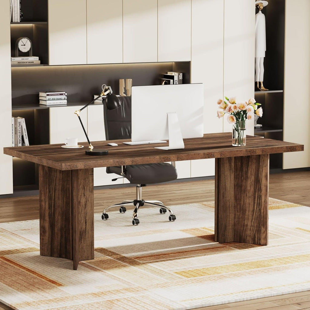 Vintage Executive Desk with Thickened Tabletop – Light Brown or Dark Brown