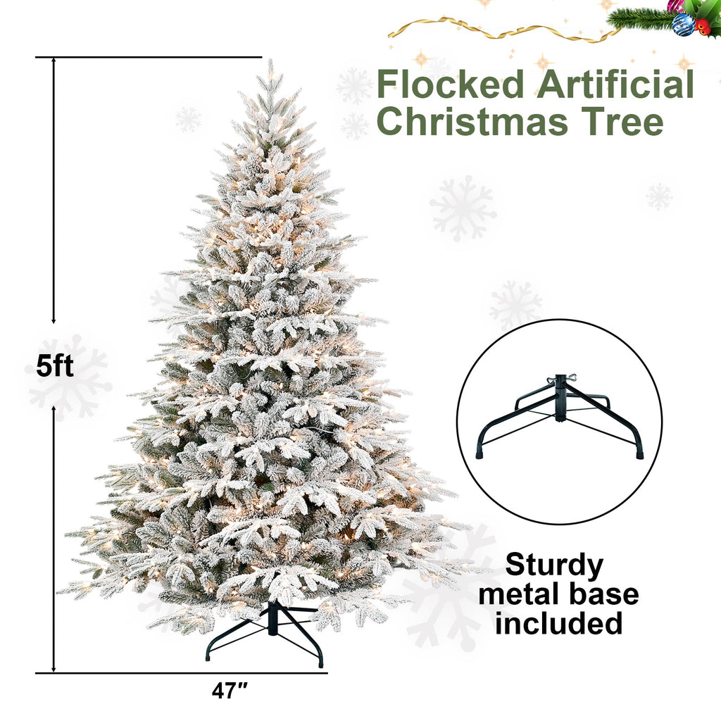 6ft Pre-Lit Flocked Artificial Christmas Tree with 400 Warm White Lights - Flocked