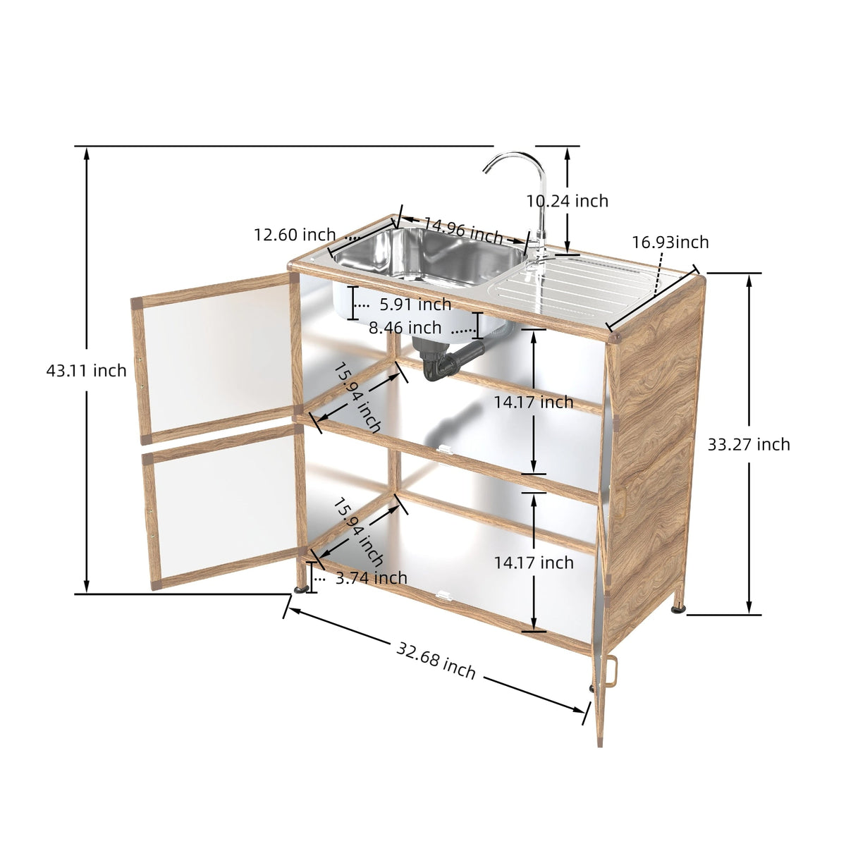 Utility Sink with Cabinet with Lockable Storage - Natural Wood Grain