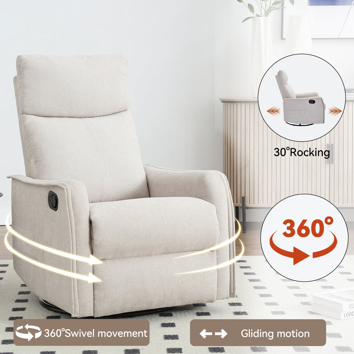 Heat Massage Manual Recliner Chair with Rocker and Swivel