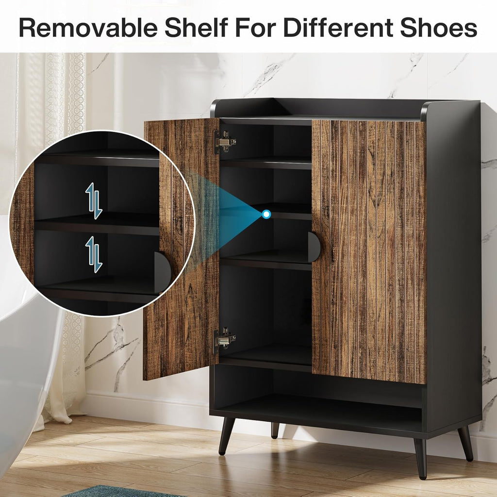 Shoe Cabinet With Doors, 7 Tier Storage Organizer with Adjustable Shelves - Dark Brown, Light Brown, or White