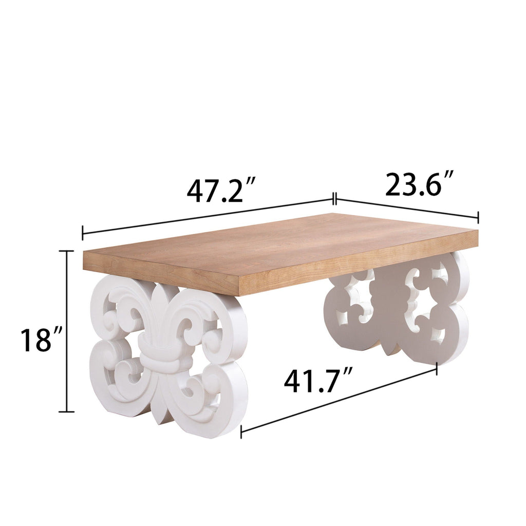 Ornate Scroll Base Coffee Table with Rectangular Top – Black or White