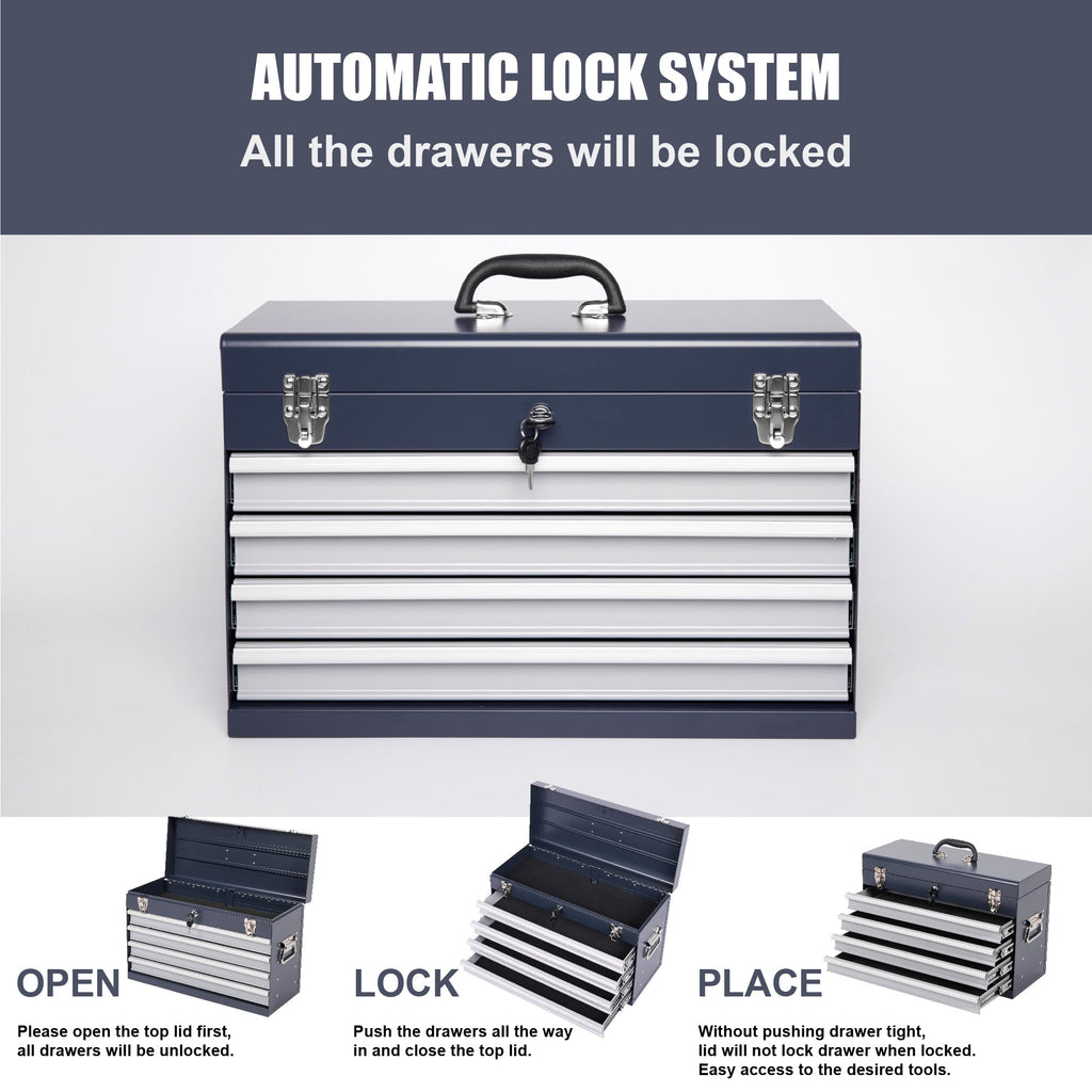 21-Inch Heavy Duty Metal Tool Box with 4 Drawers - Multiple Colors
