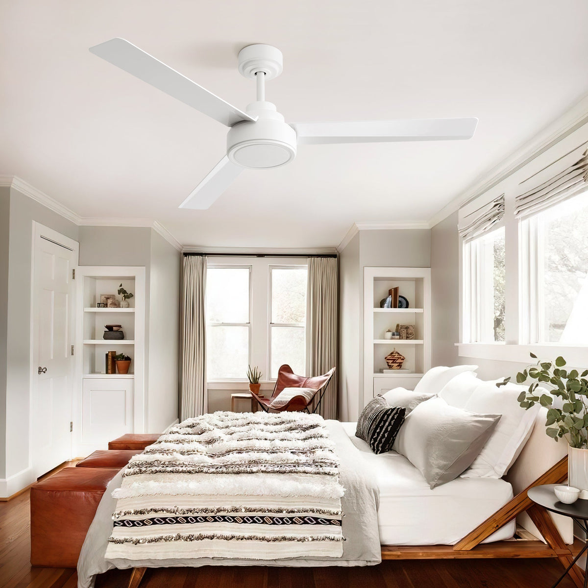 52" Ceiling Fan Without Light with Remote Control and Reversible DC Motor - White