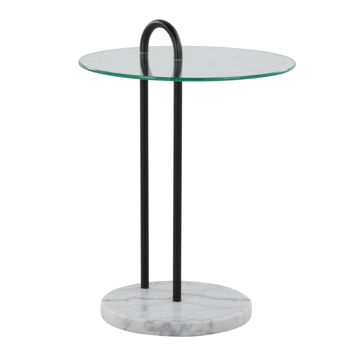 Claire Contemporary Side Table with Glass Top and Marble Base - Black / Clear
