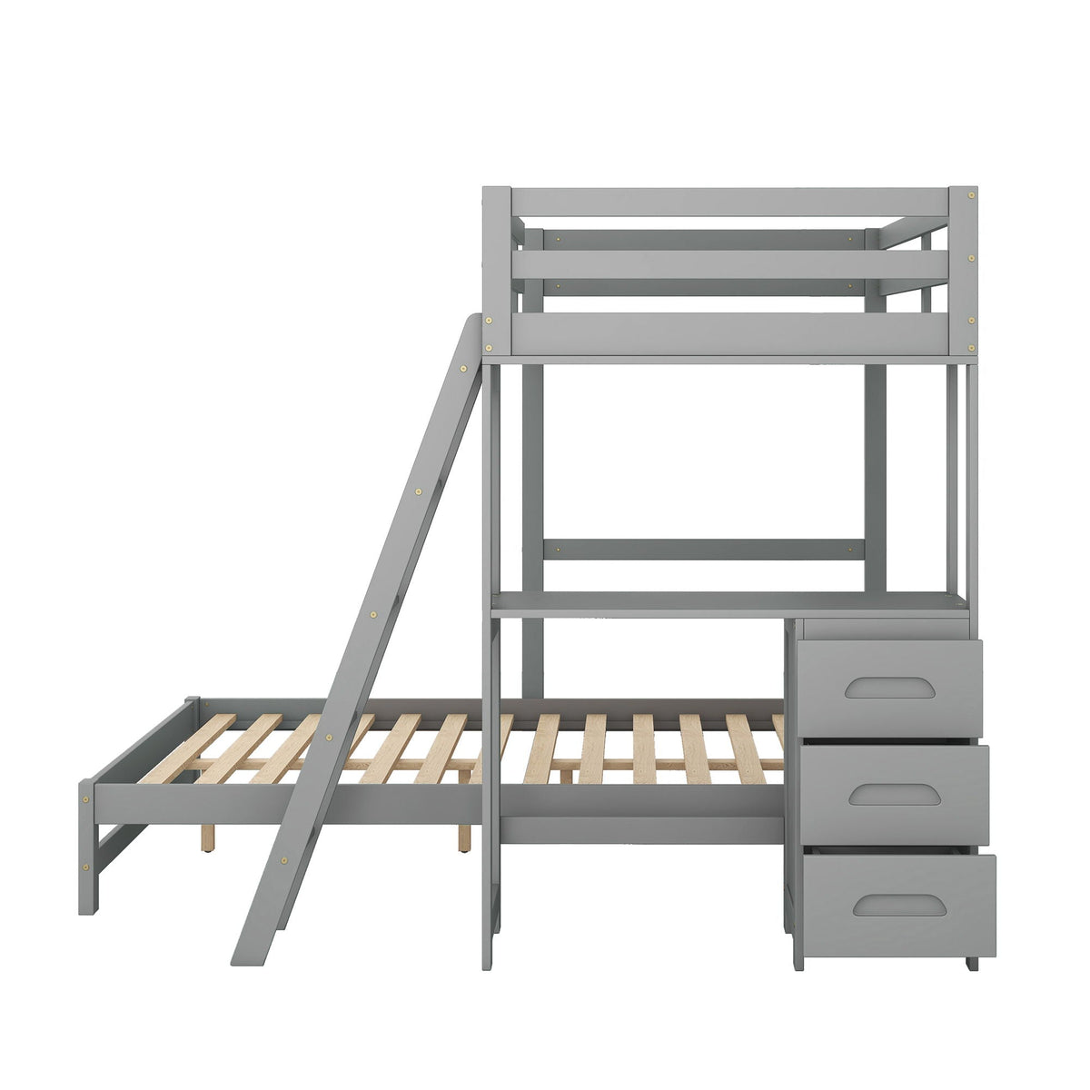 Bunk Bed with Built-In Desk and 3 Drawers - Twin over Full
