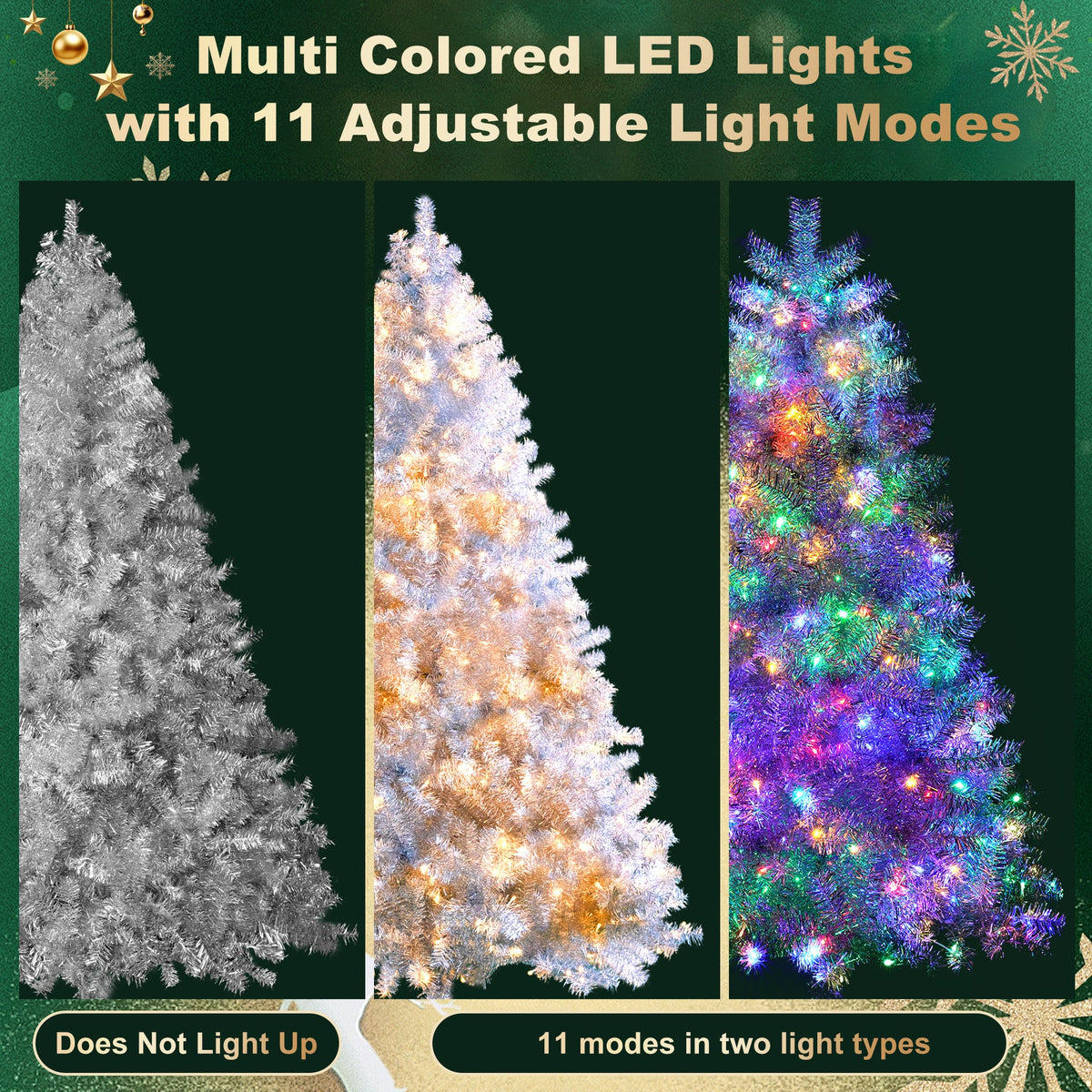 7.4FT Pre-Lit Artificial Christmas Tree with 400 LED Lights - Silver