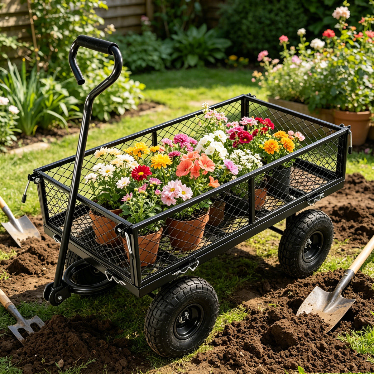Durable Metal Garden Cart with Easy Firewood Transport - Black or Yellow