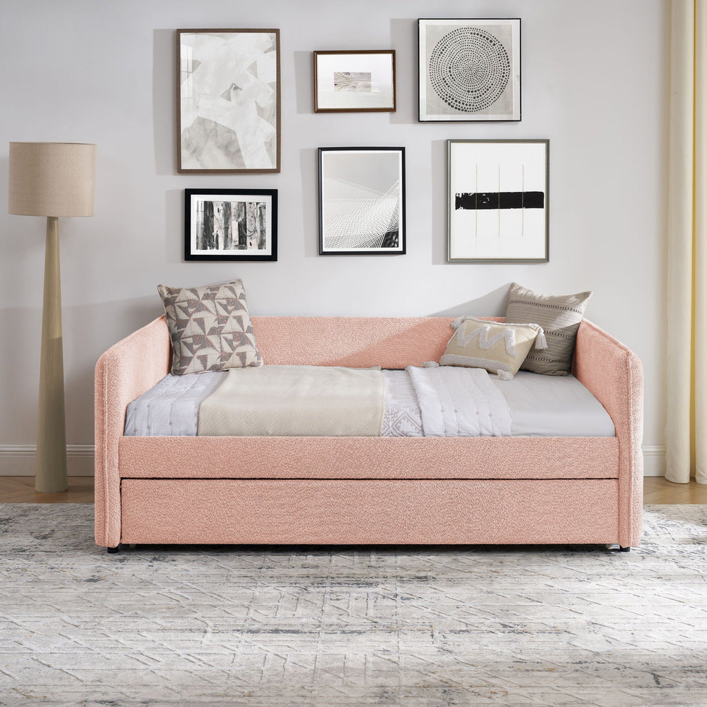 Upholstered Daybed With Pop Up Trundle - Fabric Trundle Bed in Multiple Colors