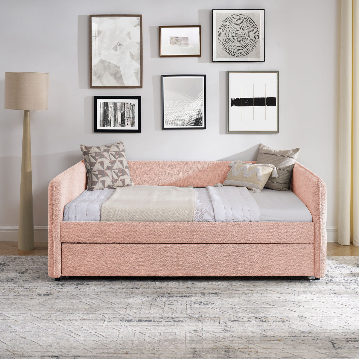 Upholstered Daybed With Pop Up Trundle - Fabric Trundle Bed in Multiple Colors