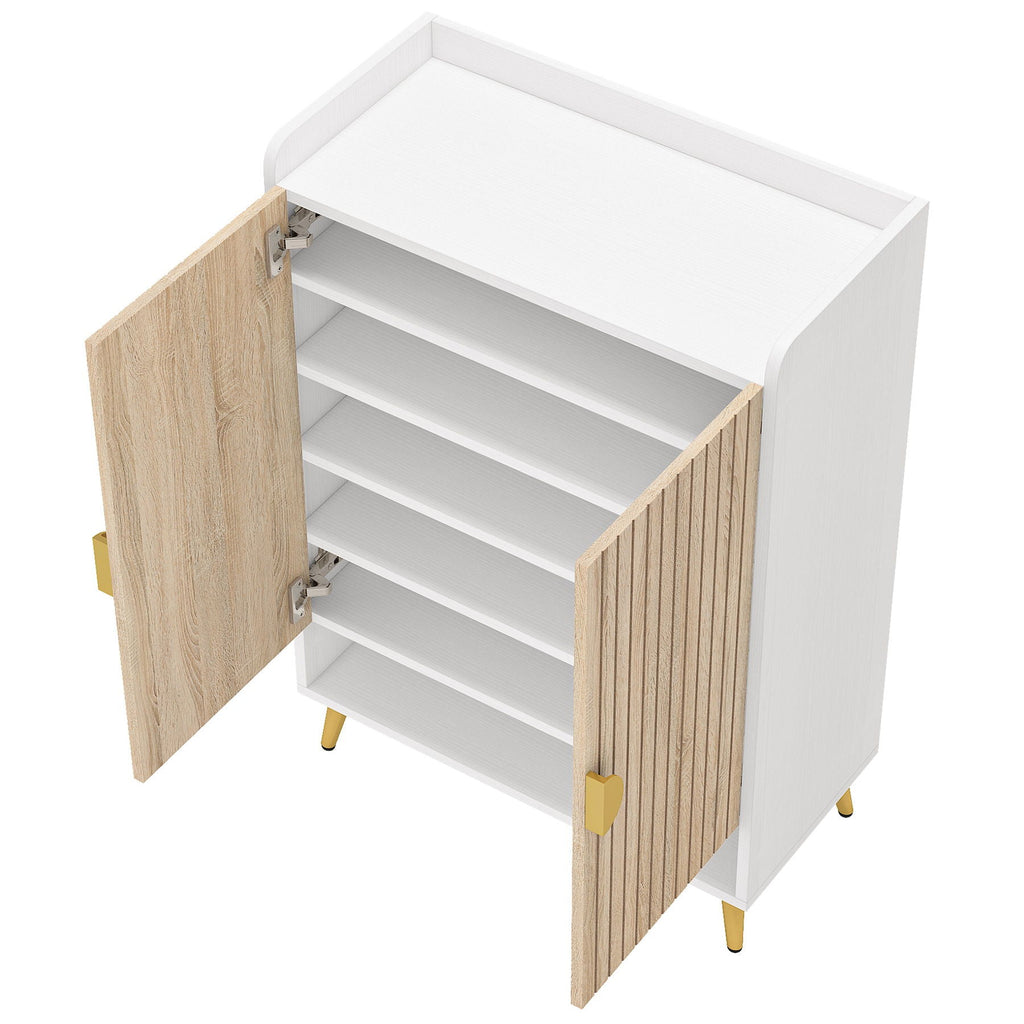 Shoe Cabinet With Doors, 7 Tier Storage Organizer with Adjustable Shelves - Dark Brown, Light Brown, or White