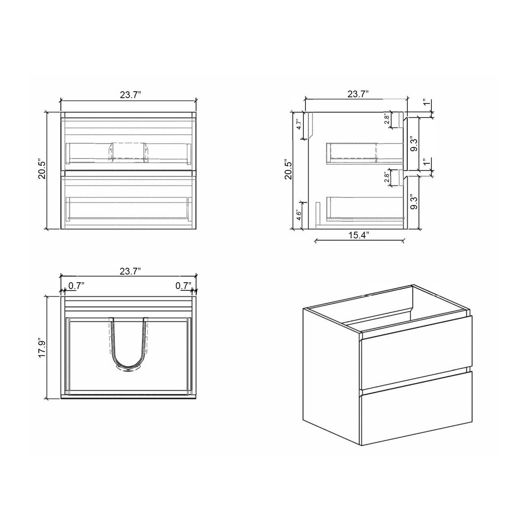 Alice Wall-Mounted Bathroom Vanity with Integrated Sink - Black or White