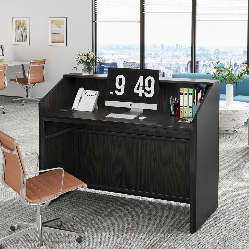 Modern Reception Desk with Cable Grommet & Privacy Panels - Black or White