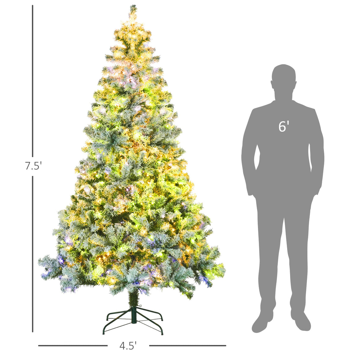 Artificial Snow Christmas Tree with Frosted Branches and LED Lights - Green