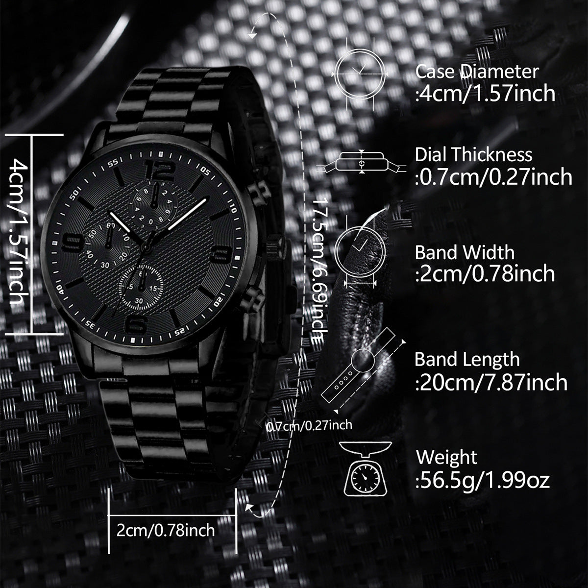 Three-Eye Digital Mens Watch Bracelet And Necklace Set