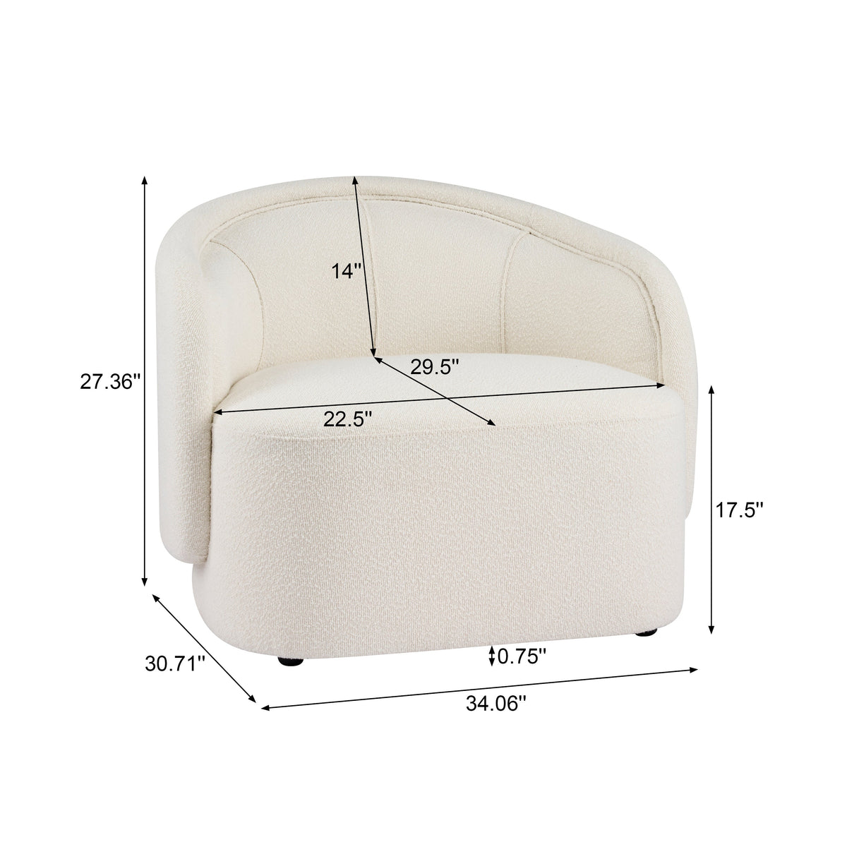 Amanda Plush Bouclé Chair with Ergonomic Comfort - Cream, Espresso, or Green