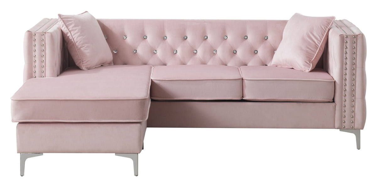 Sofa Chaise with Faux Jewel Tufting - Multiple Colors