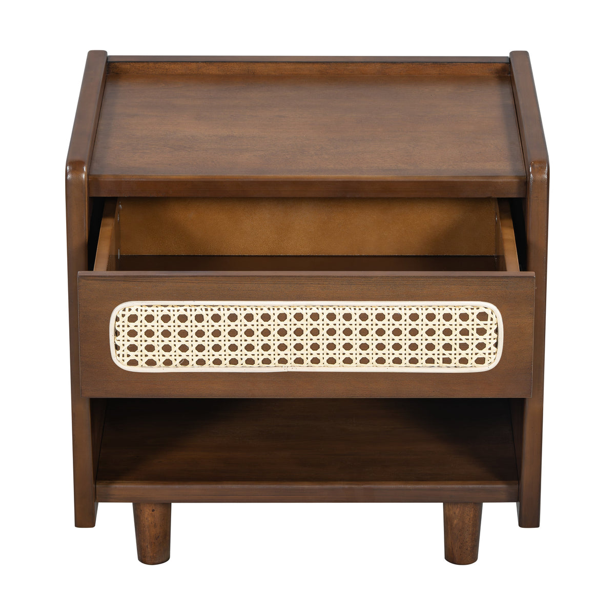 Walnut Nightstand with Rattan Detail for Modern Bedrooms - Walnut