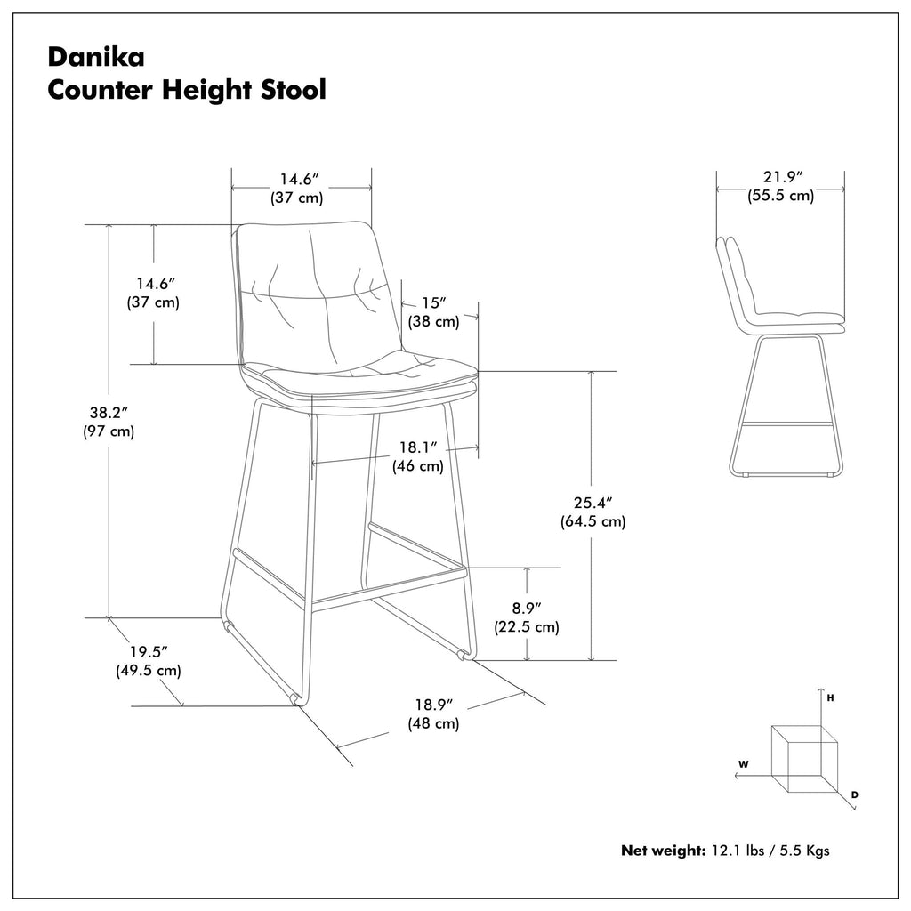 Counter Height Stool Set with Tufted Back and Padded Seat - Dark Gray or Light Brown