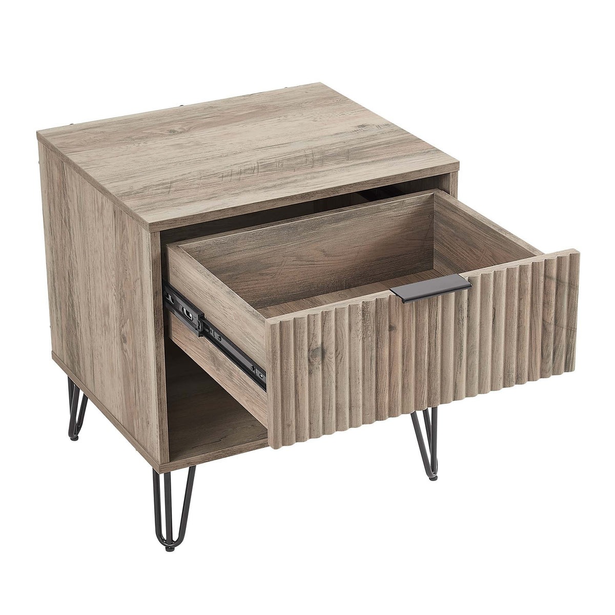 Modern Nightstand with Fluted Drawer and Metal Handles - Multiple Colors