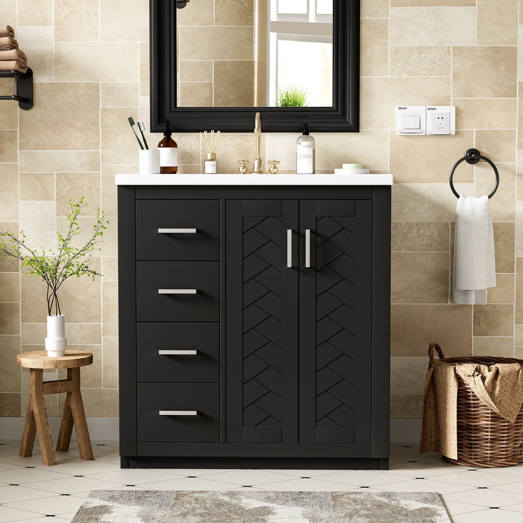 Ceramic Sink Vanity Combo with 3 Drawers and Soft Closing Doors - 30"